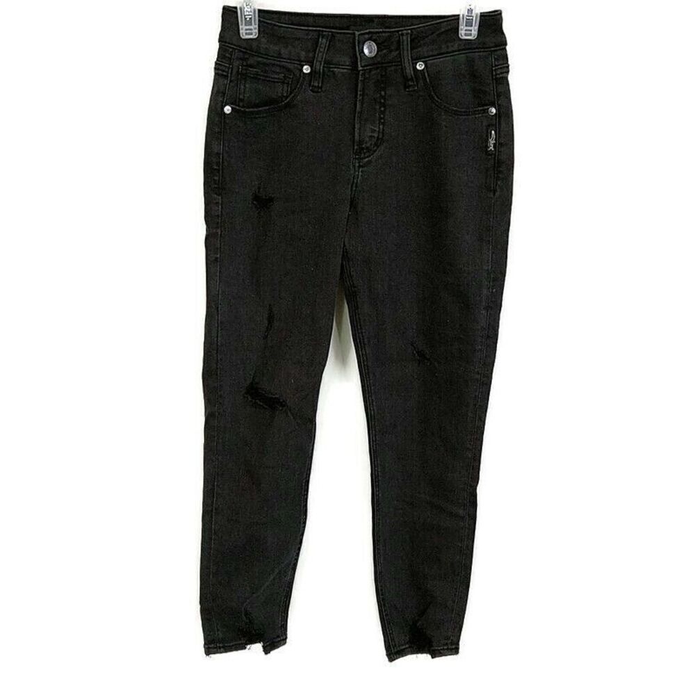 Silver Womens sz 25 x 25 Jeans Solid Black Distressed Denim Avery Skinny Crop